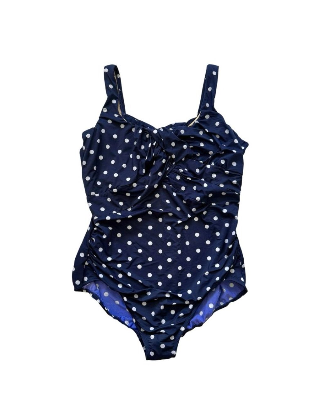 Lands' End Navy Blue White Polka Dot Carmela SlenderSuit one-piece Size 18W NEW